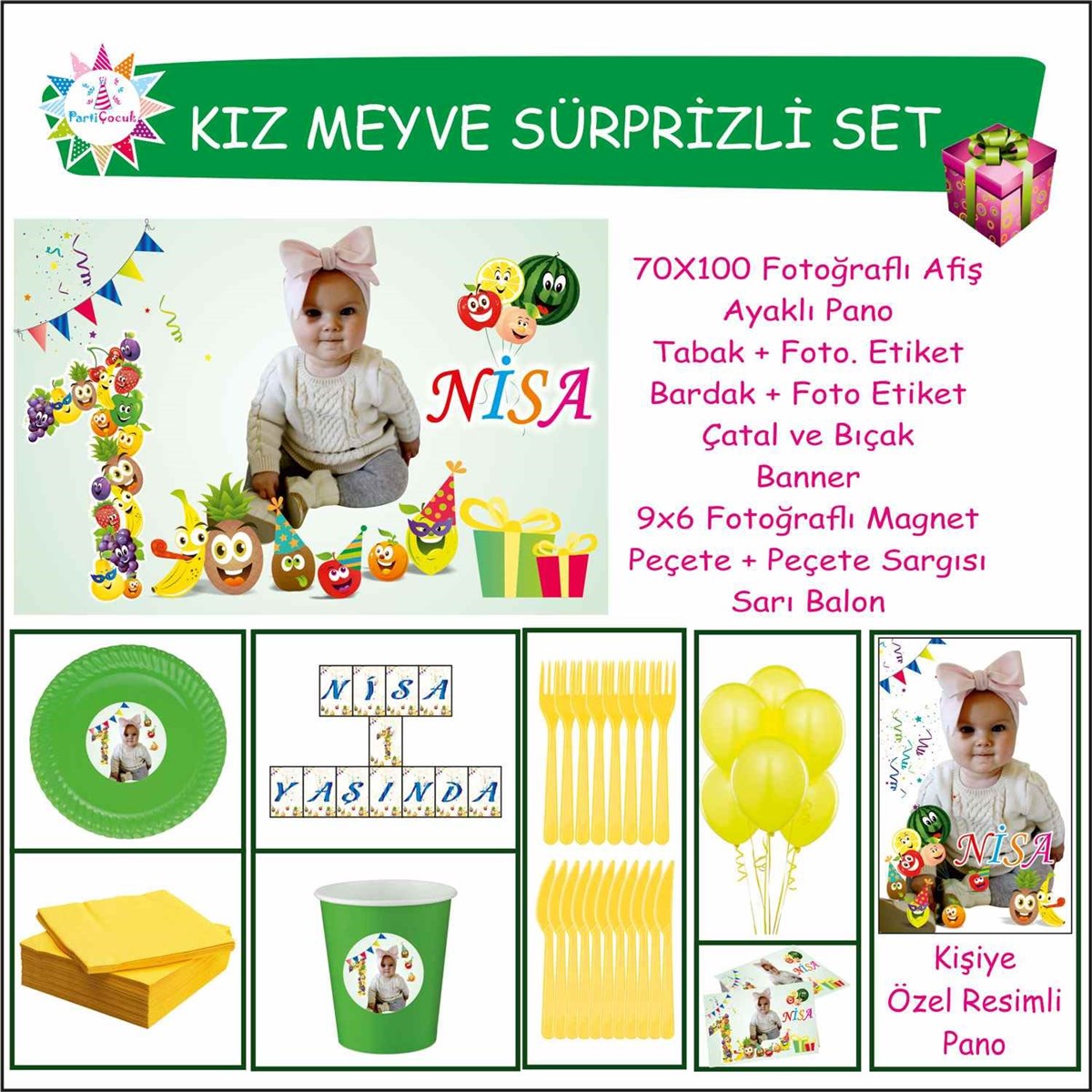 Bir Yaş Doğum Günü  Meyve Kız Çocuğu Süpriz Set  