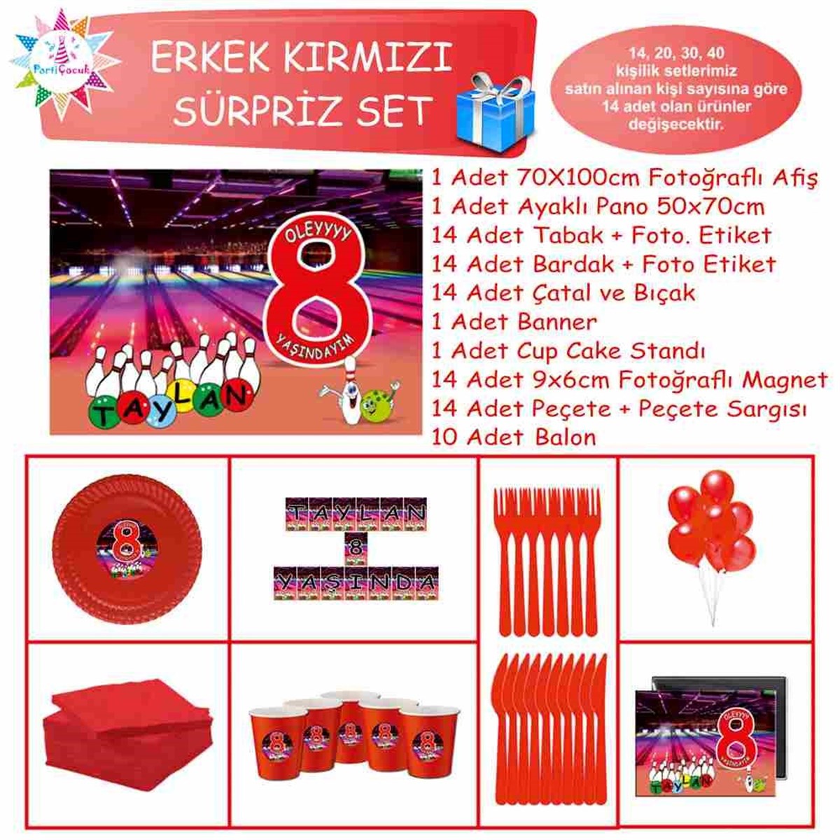 Bowling Süslemeli Parti Malzemeleri Süpriz Set 