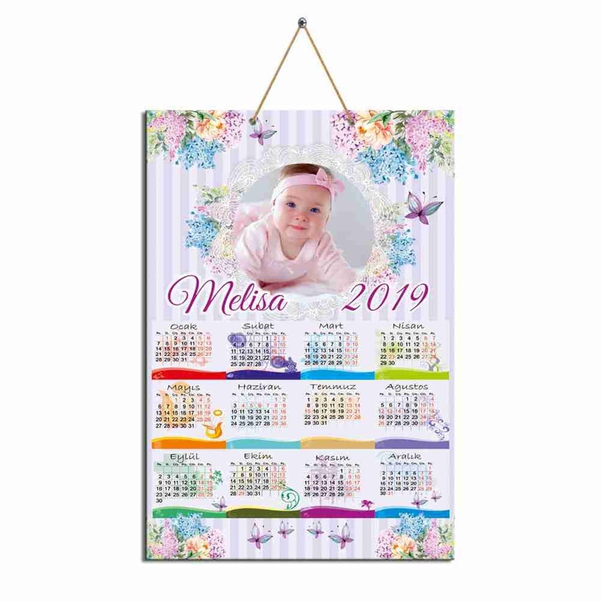 Çiçekli Vintage Karton Takvim   