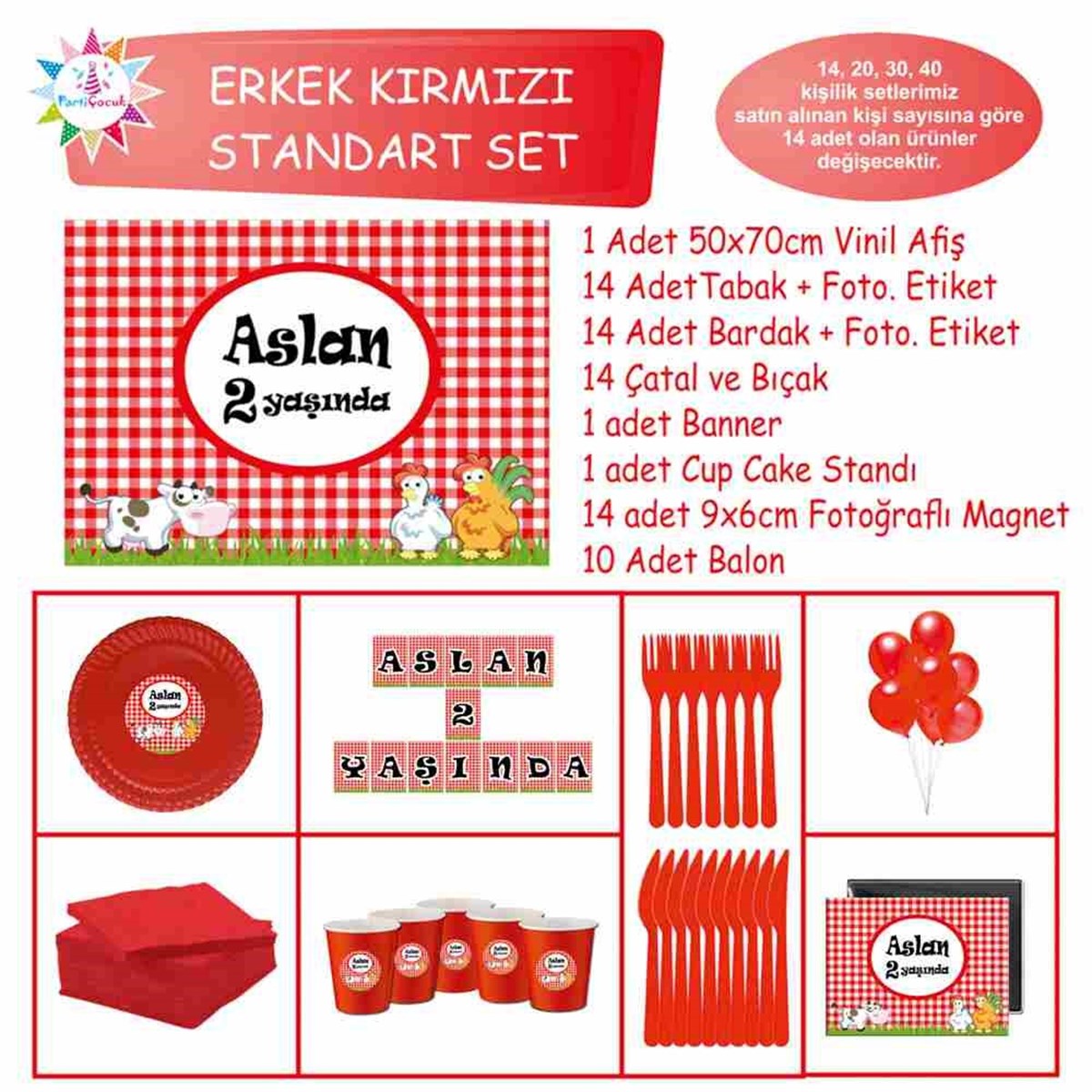 Çiftlik Temalı Kişiye Özel Doğum Günü Standart Set 