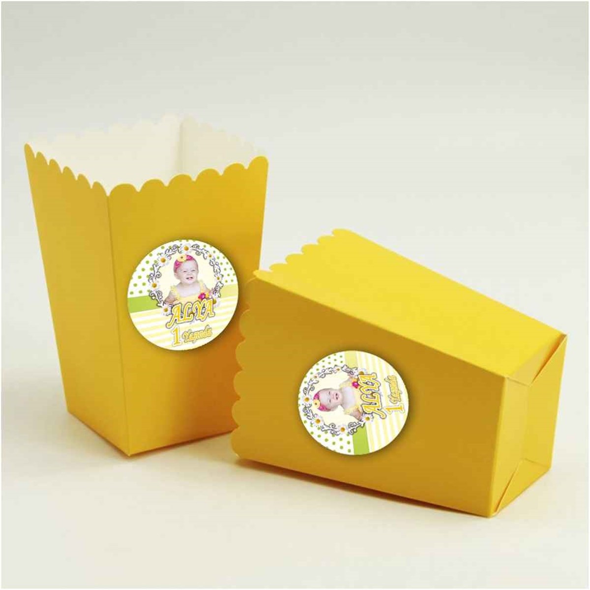 Çikolatalı Pasta Konsept Etiketli Popcorn Kutusu 10 Adet 