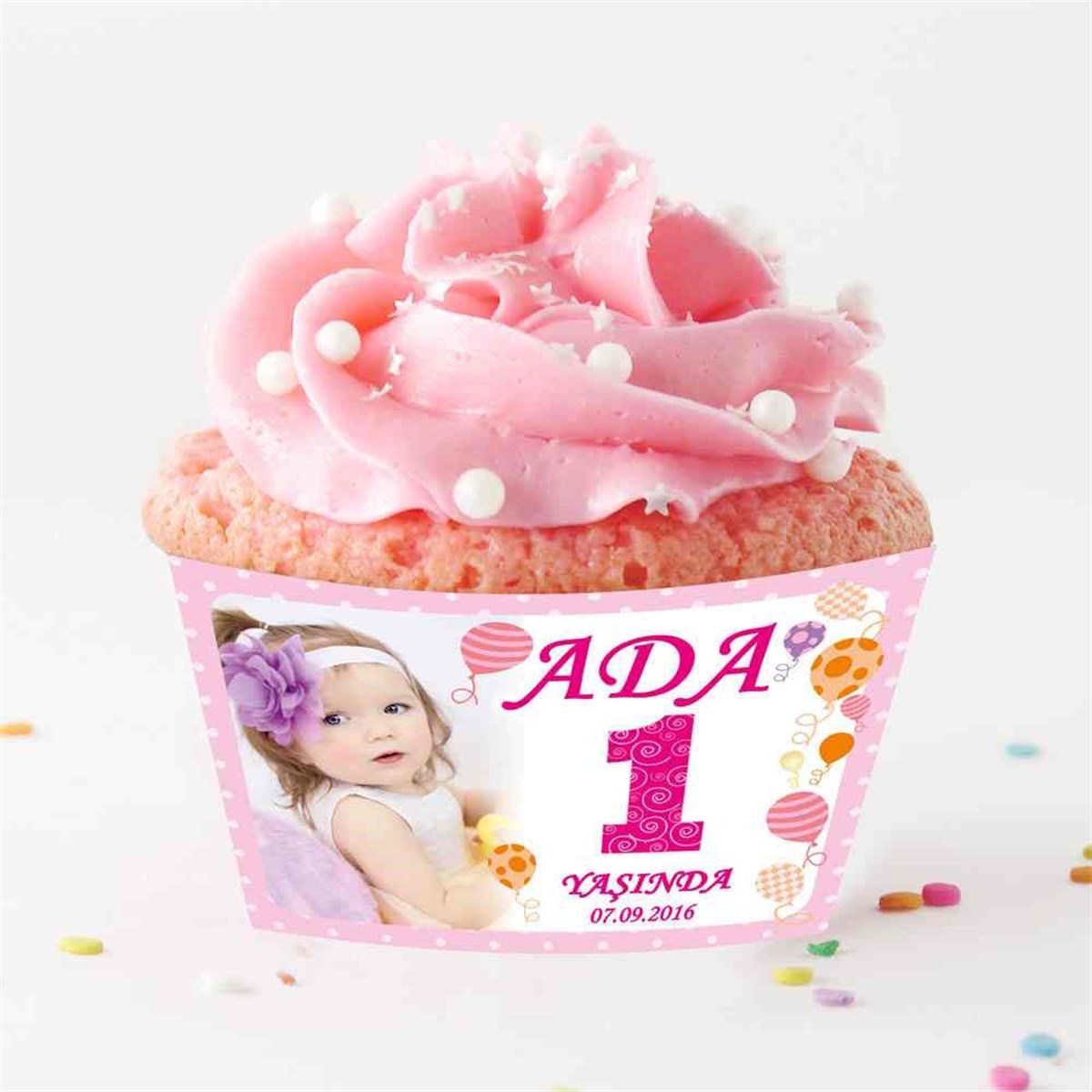 Çizgili Balonlu Cupcake Sargısı   