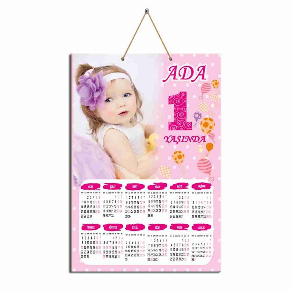 Çizgili Balonlu Karton Takvim   