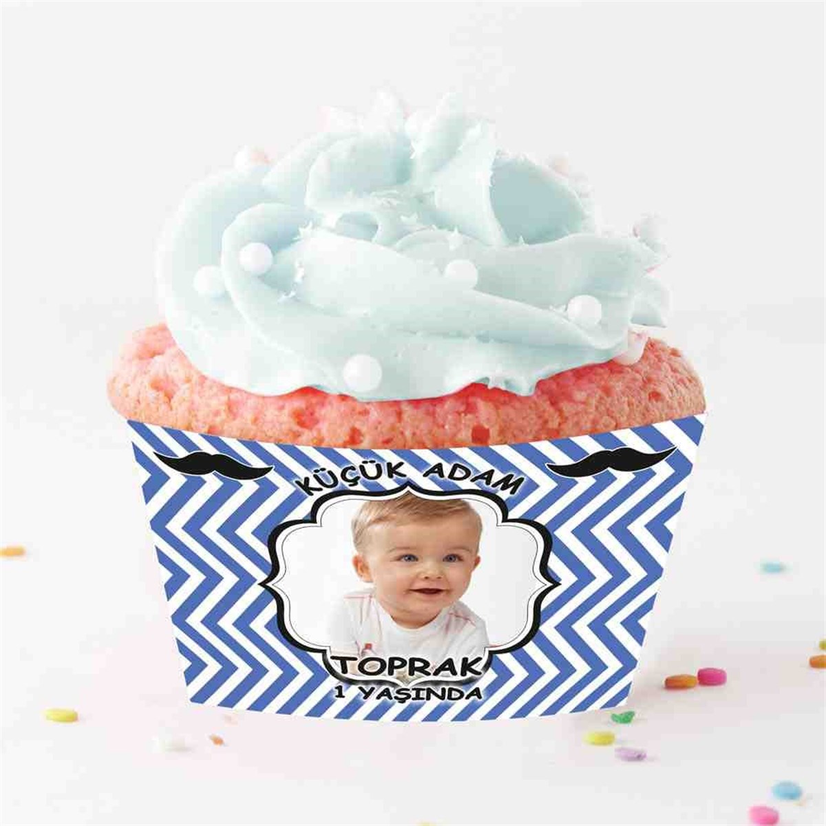 Çizgili Bıyık Cupcake Sargısı 