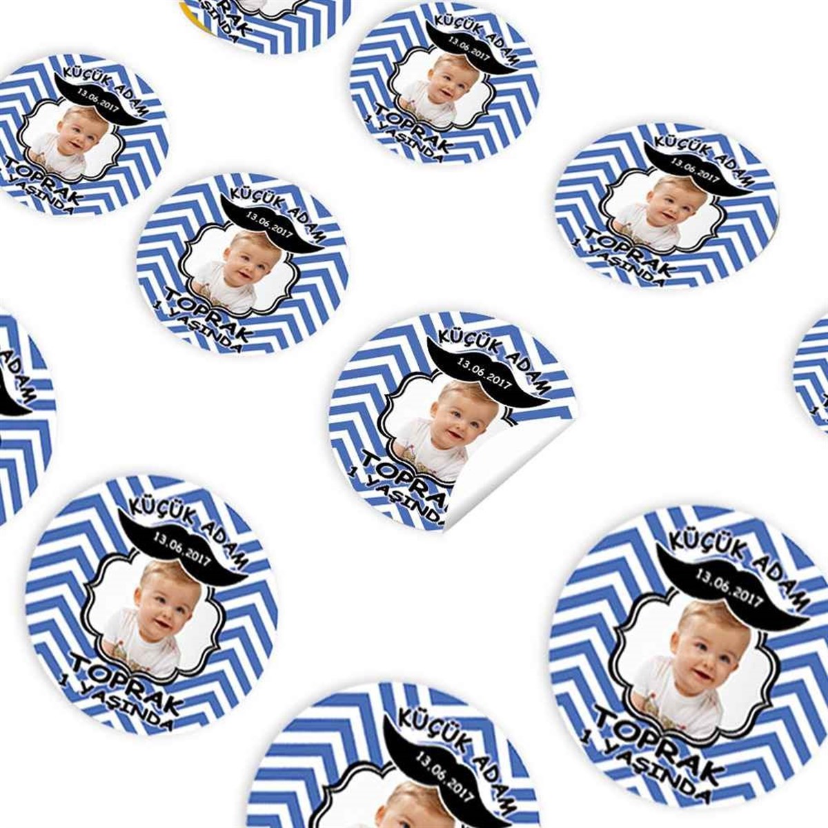 Çizgili Bıyık Konsept Sticker 30 Adet 
