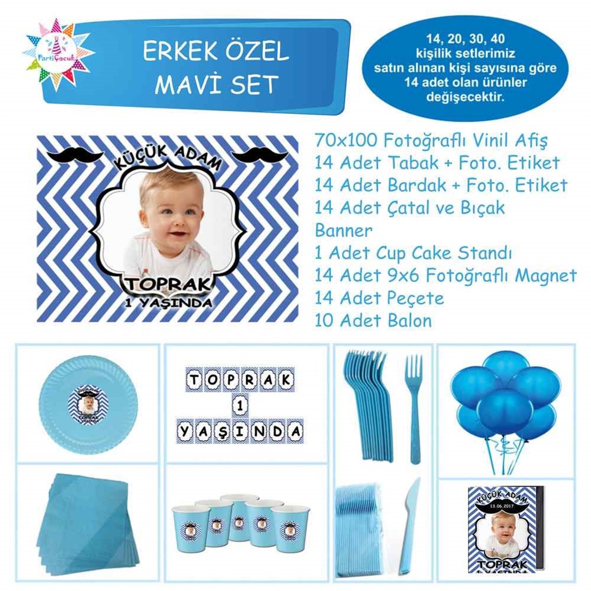Çizgili Bıyık Parti Masa Süslemesi Özel Set 