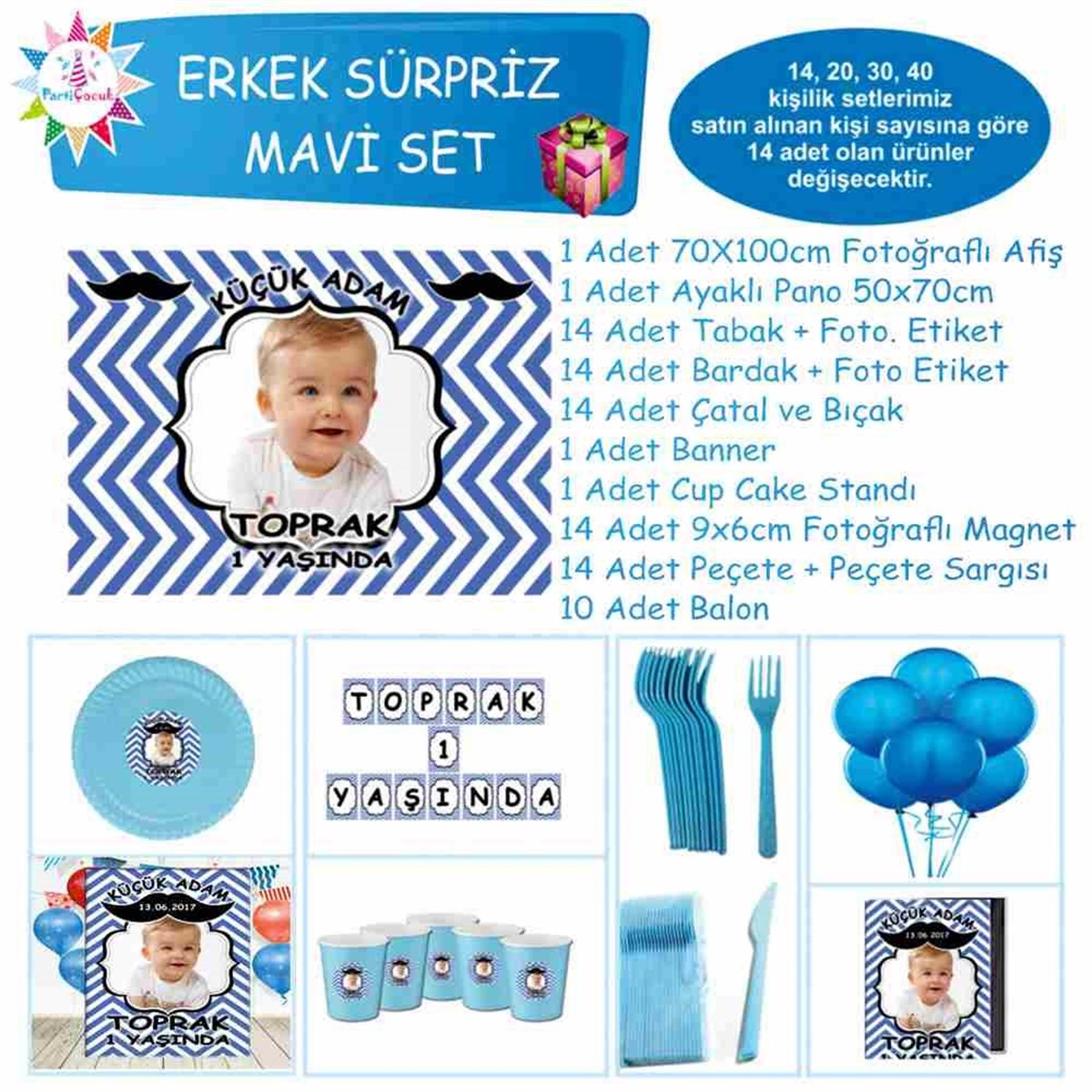 Çizgili Bıyık Parti Masa Süslemesi Süpriz Set 