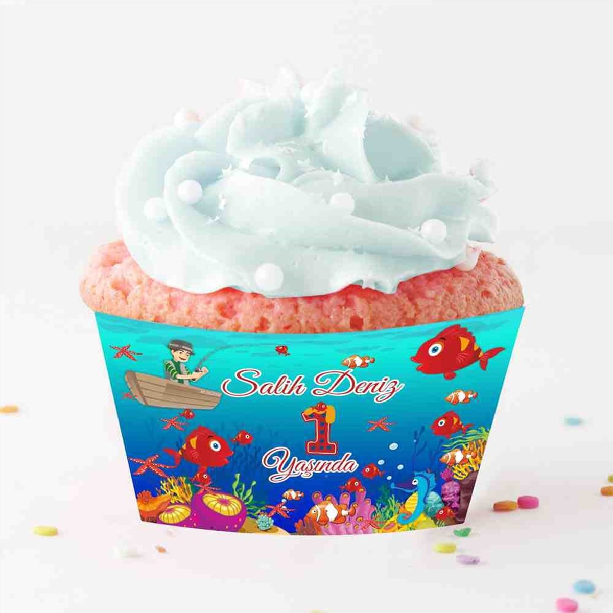 Deniz Atı Balık Temalı Cupcake Sargısı  