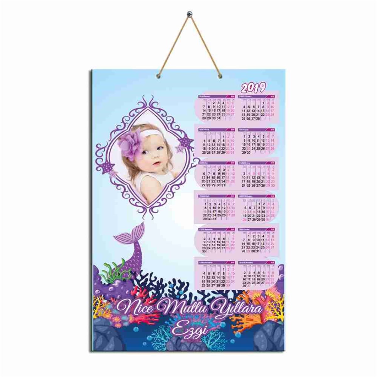 Deniz Kızı Morlu Karton Takvim  