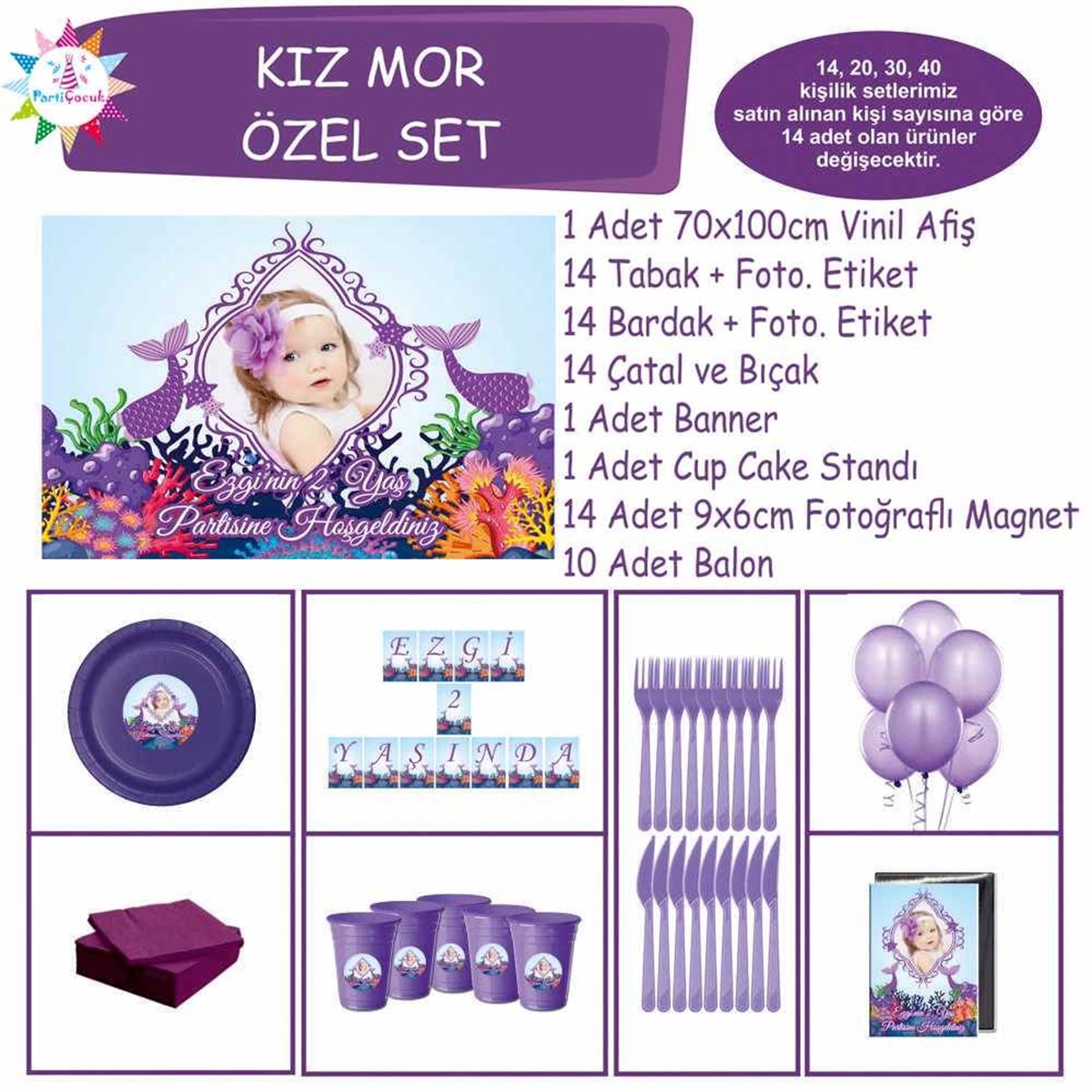 Deniz Kızı Morlu Kişiye Özel Parti Set Özel Set 