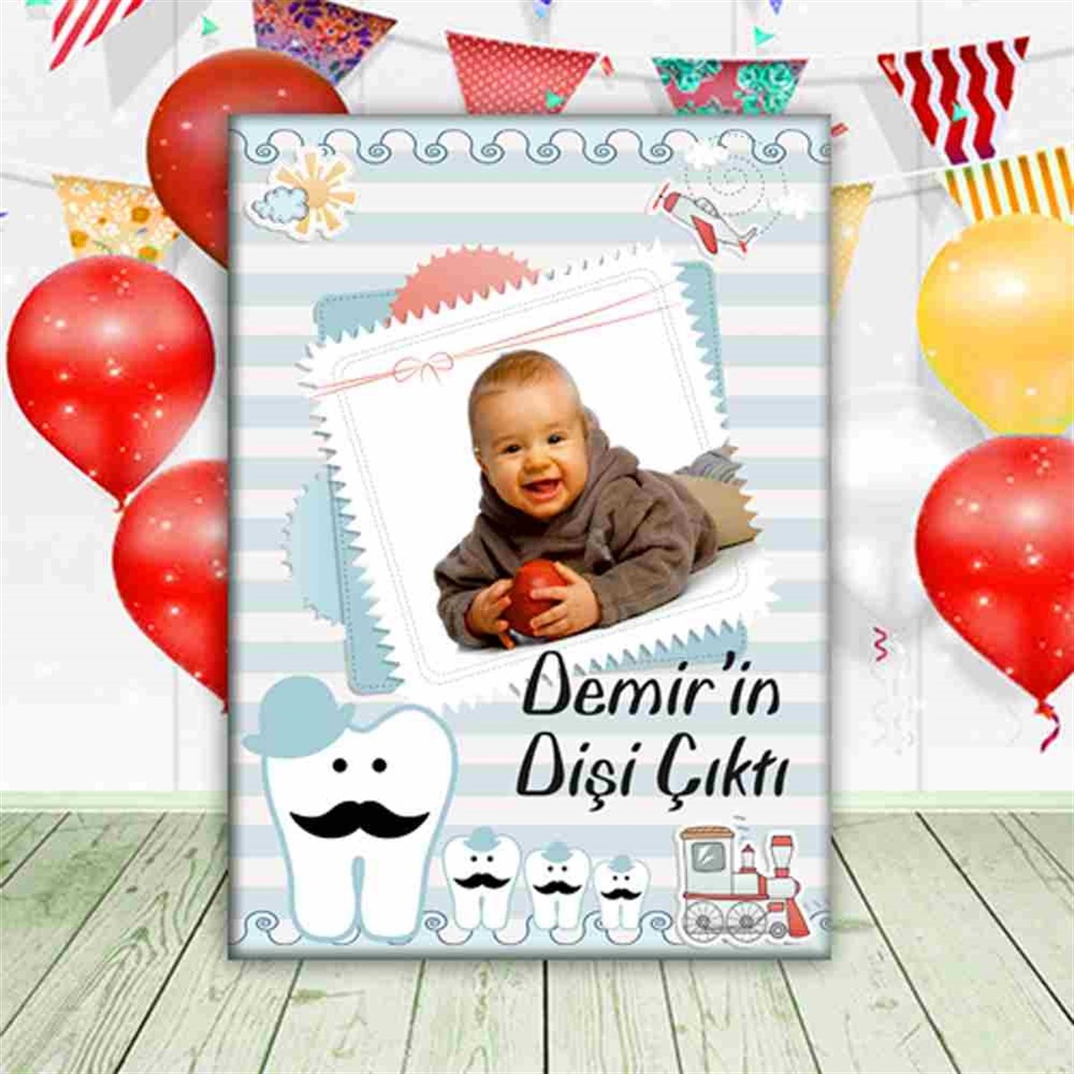 Diş Buğdayı Bıyıklı Diş Mavi Konsept Ayaklı Pano 