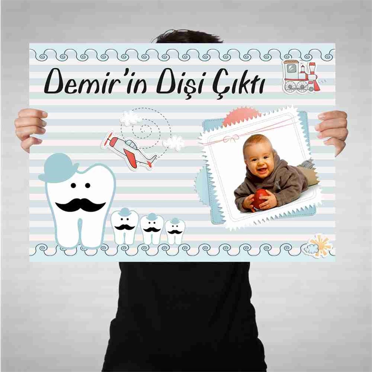 Diş Buğdayı Bıyıklı Diş Mavi Konsept Bez Afiş 