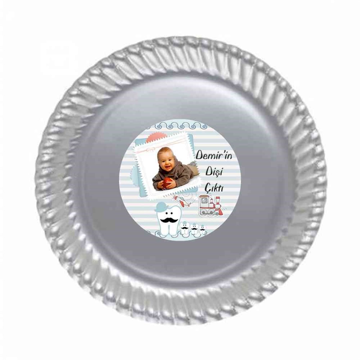 Diş Buğdayı Bıyıklı Diş Mavi Konsept Etiketli Tabak 