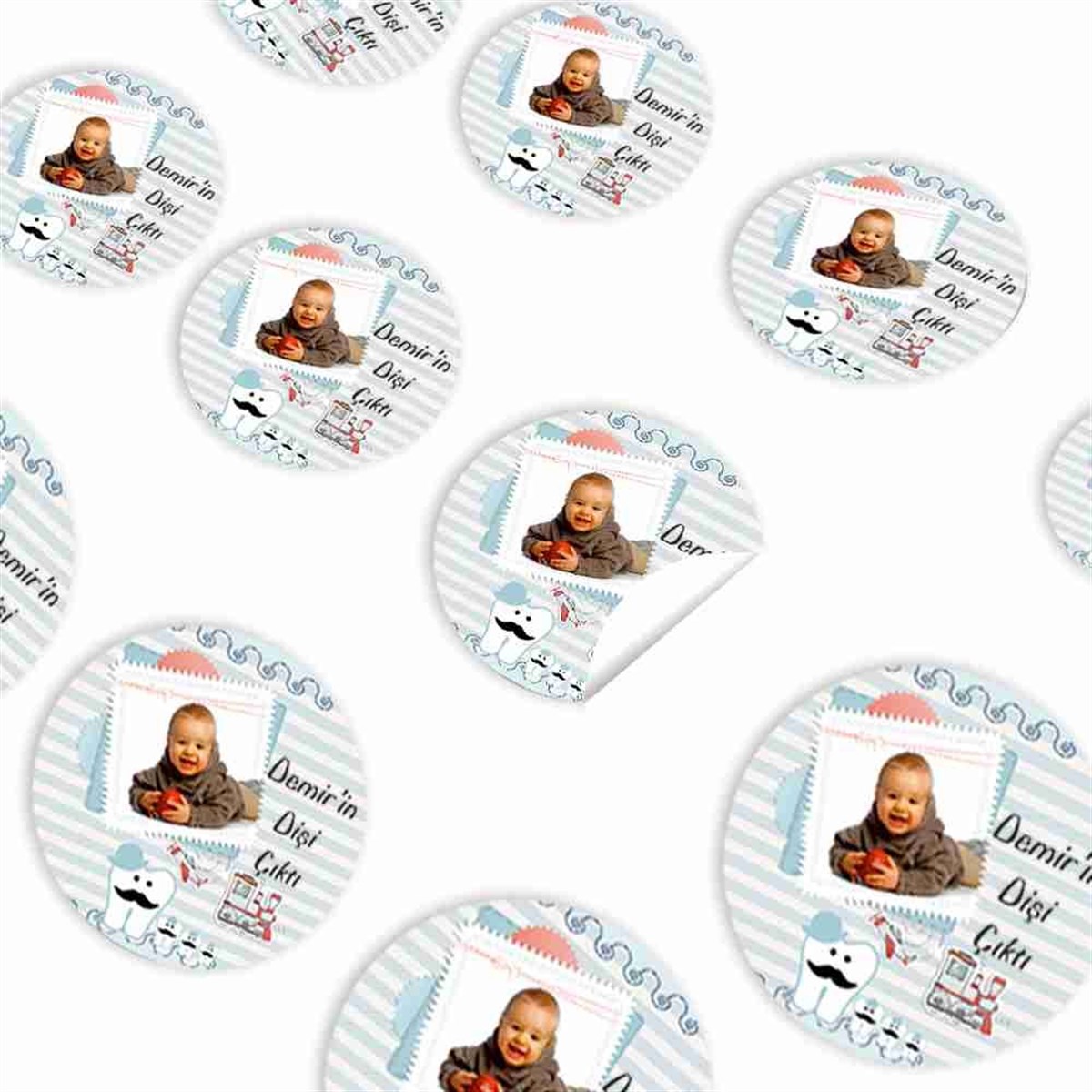 Diş Buğdayı Bıyıklı Diş Mavi Konsept Sticker 30 Adet 