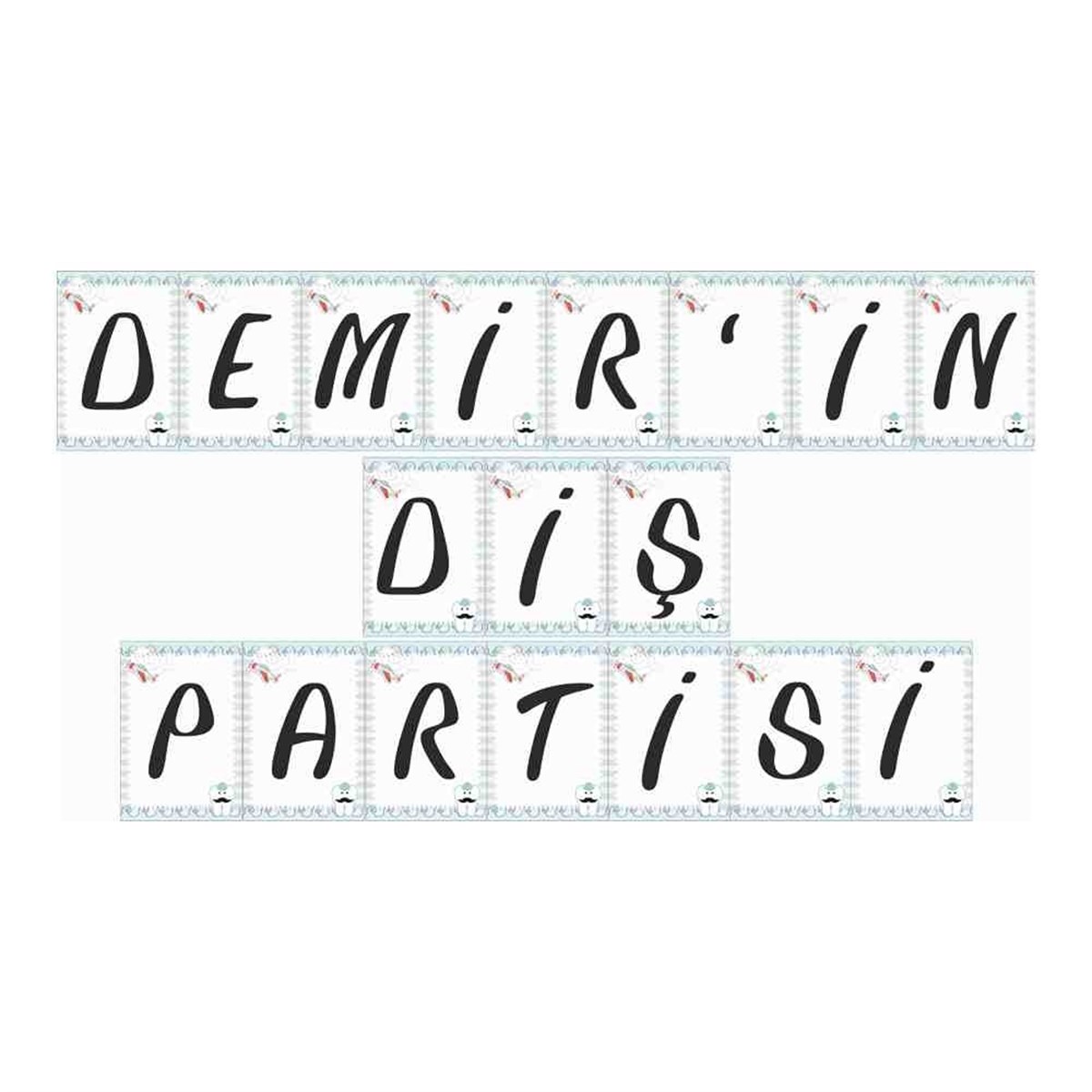 Diş Buğdayı Bıyıklı Diş Mavi Konsept Seti Harf Banner 