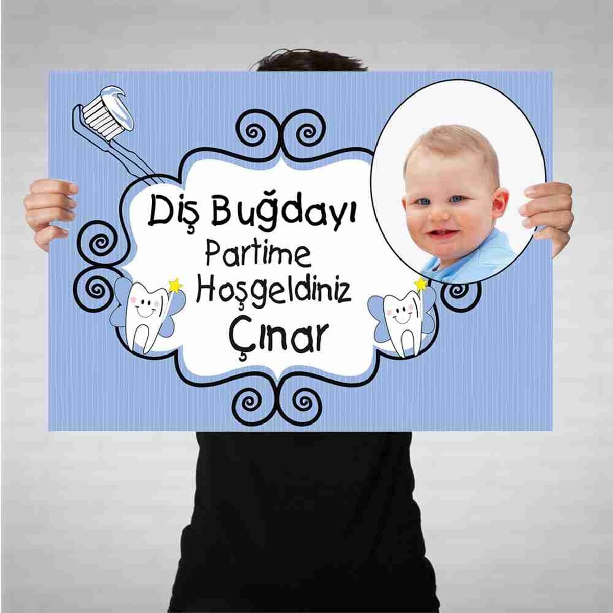 Diş Buğdayı Diş fırçalı Mavi Parti Bez Afiş 