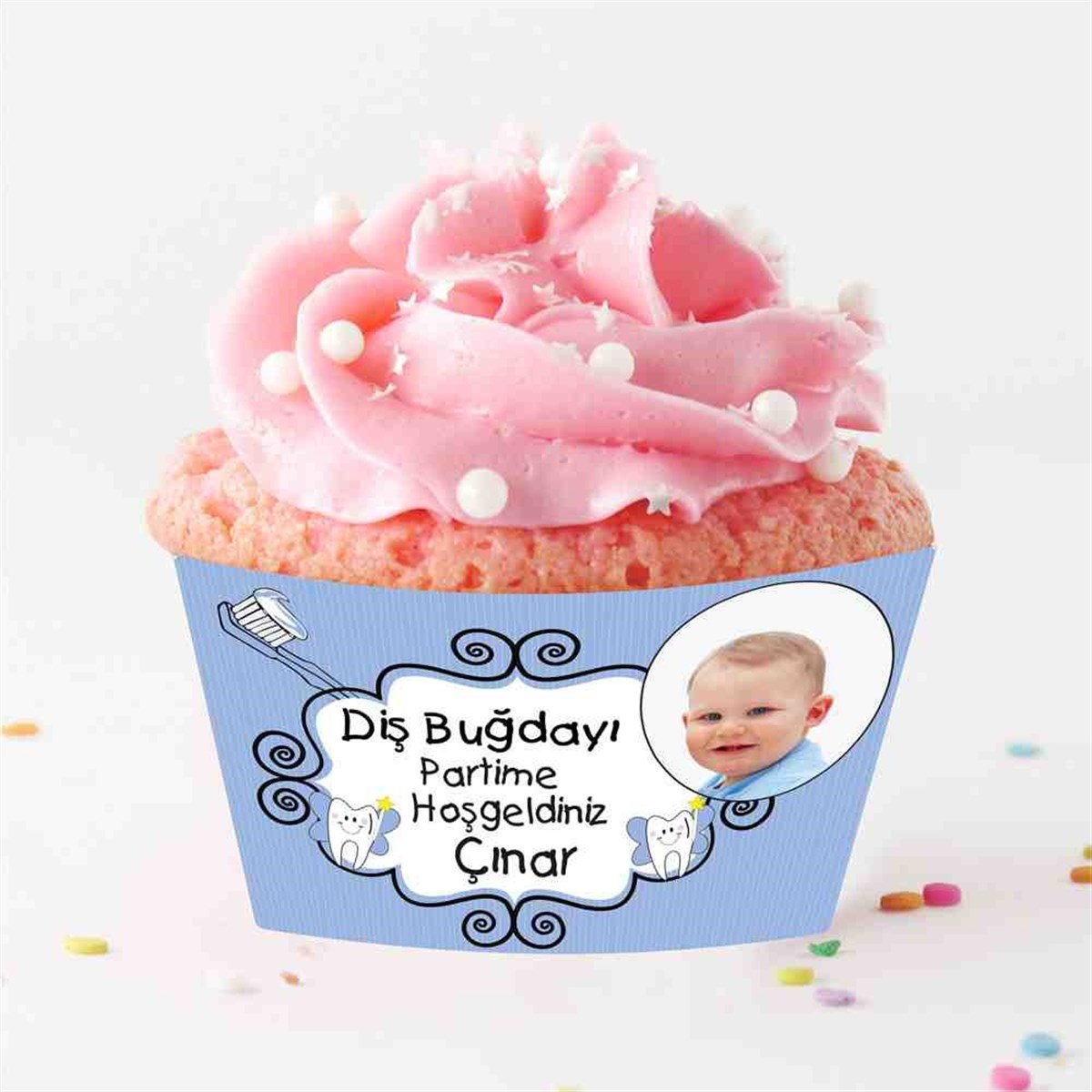 Diş Buğdayı Diş fırçalı Mavi Parti Cupcake Sargısı 