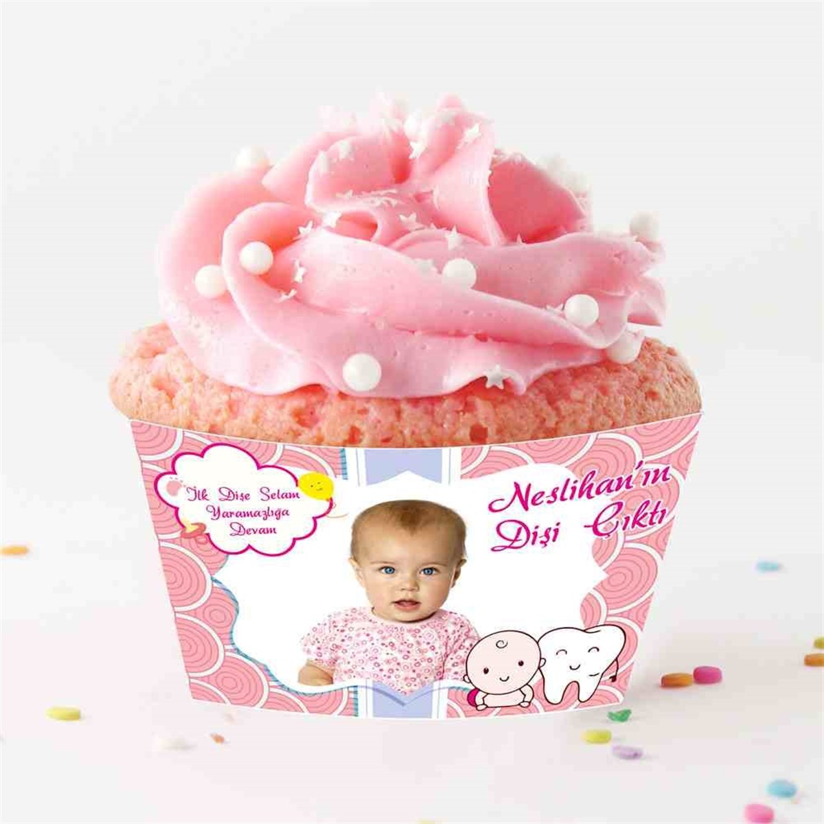 Diş Buğdayı Diş ve çocuk Pembe Parti Cupcake Sargısı 