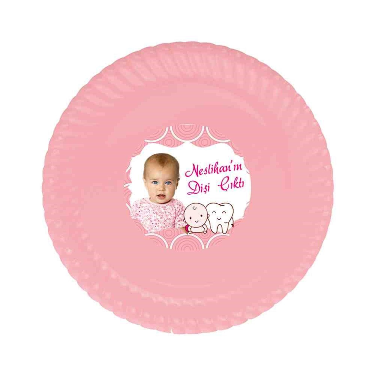 Diş Buğdayı Diş ve çocuk Pembe Parti Etiketli Tabak 