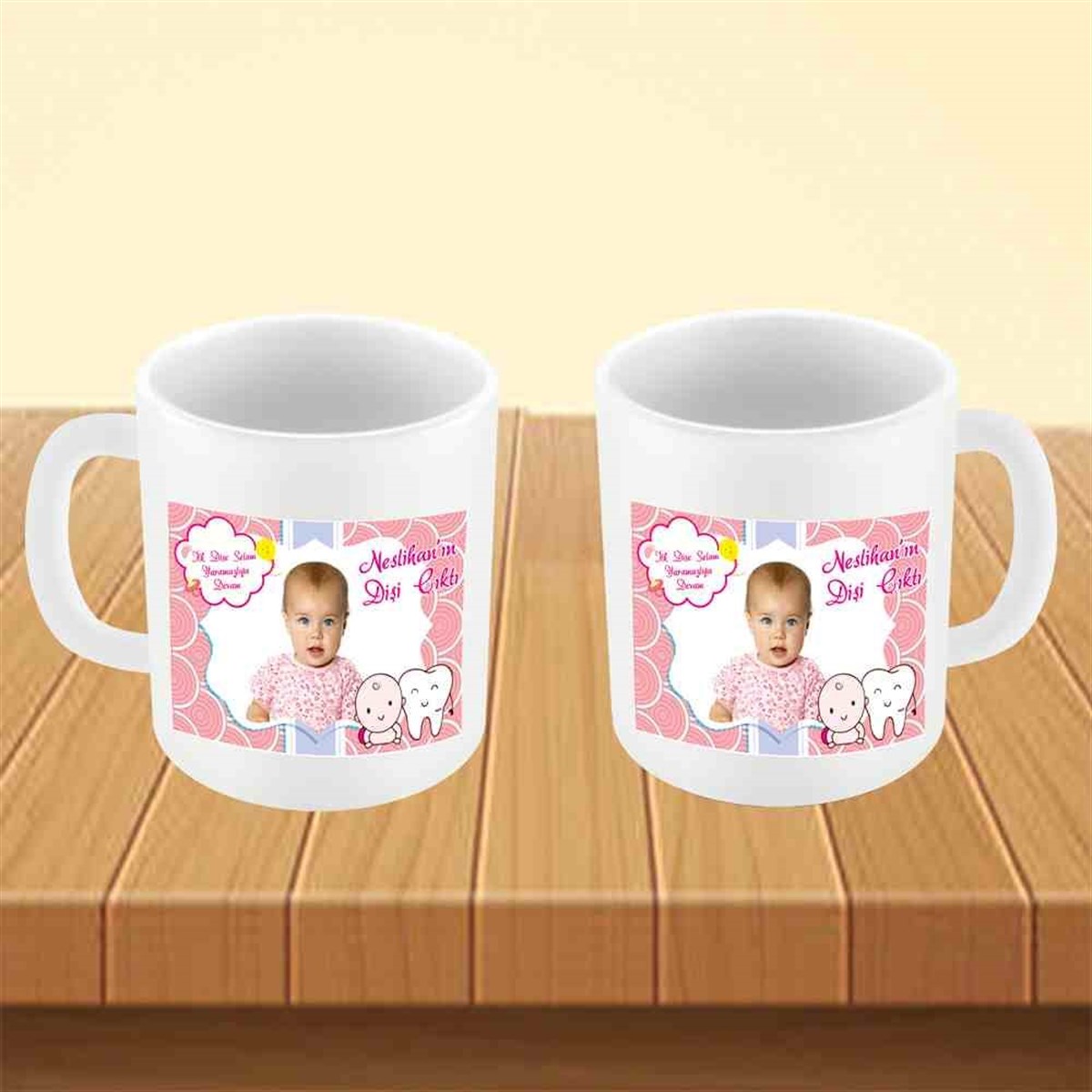 Diş Buğdayı Diş ve çocuk Pembe Parti Kupa Bardak Mug 