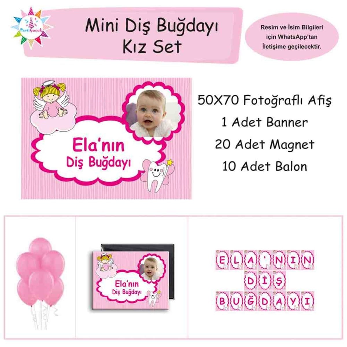 Diş Buğdayı Diş ve çocuk Pembe Parti Mini Set 