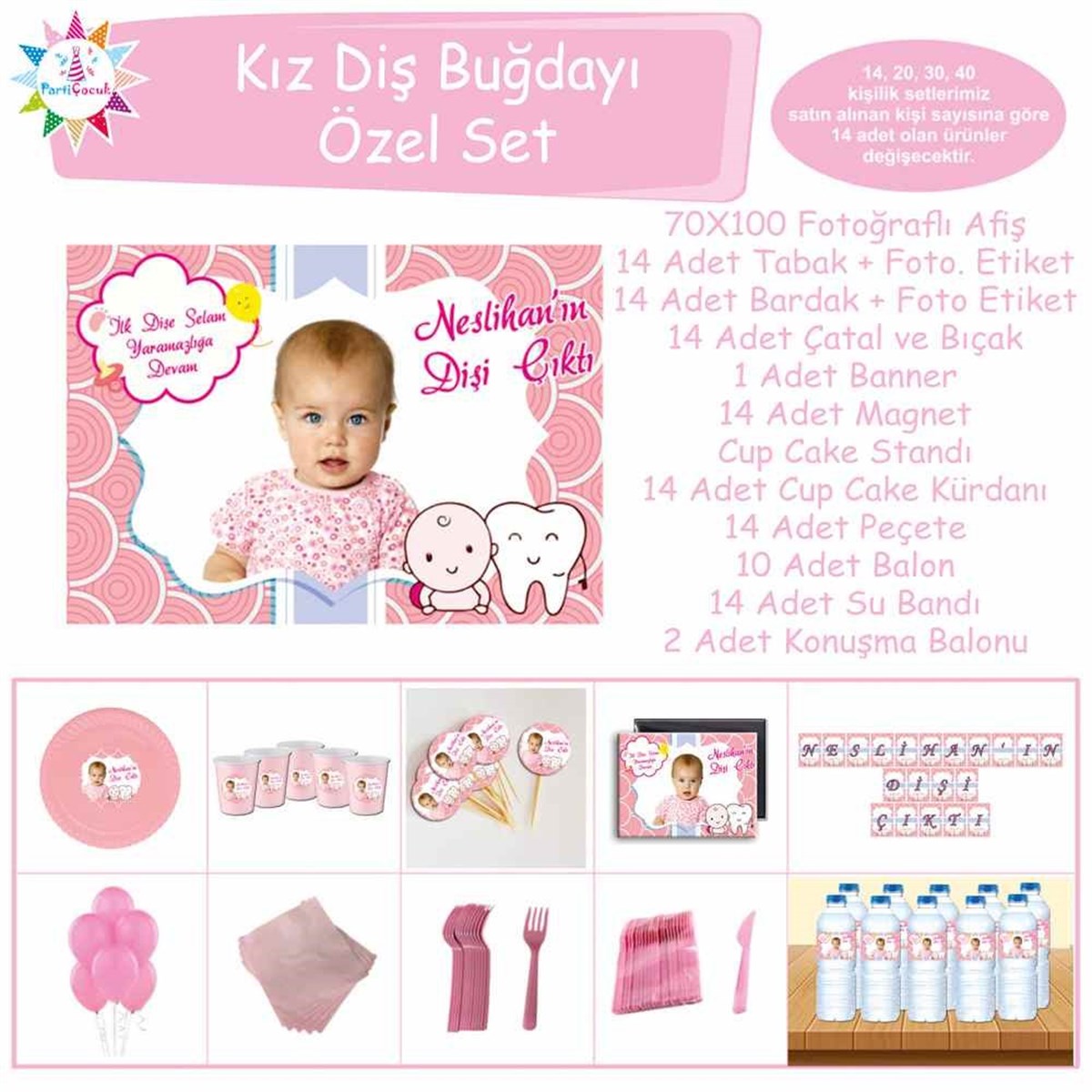 Diş Buğdayı Diş ve çocuk Pembe Parti Özel Set 