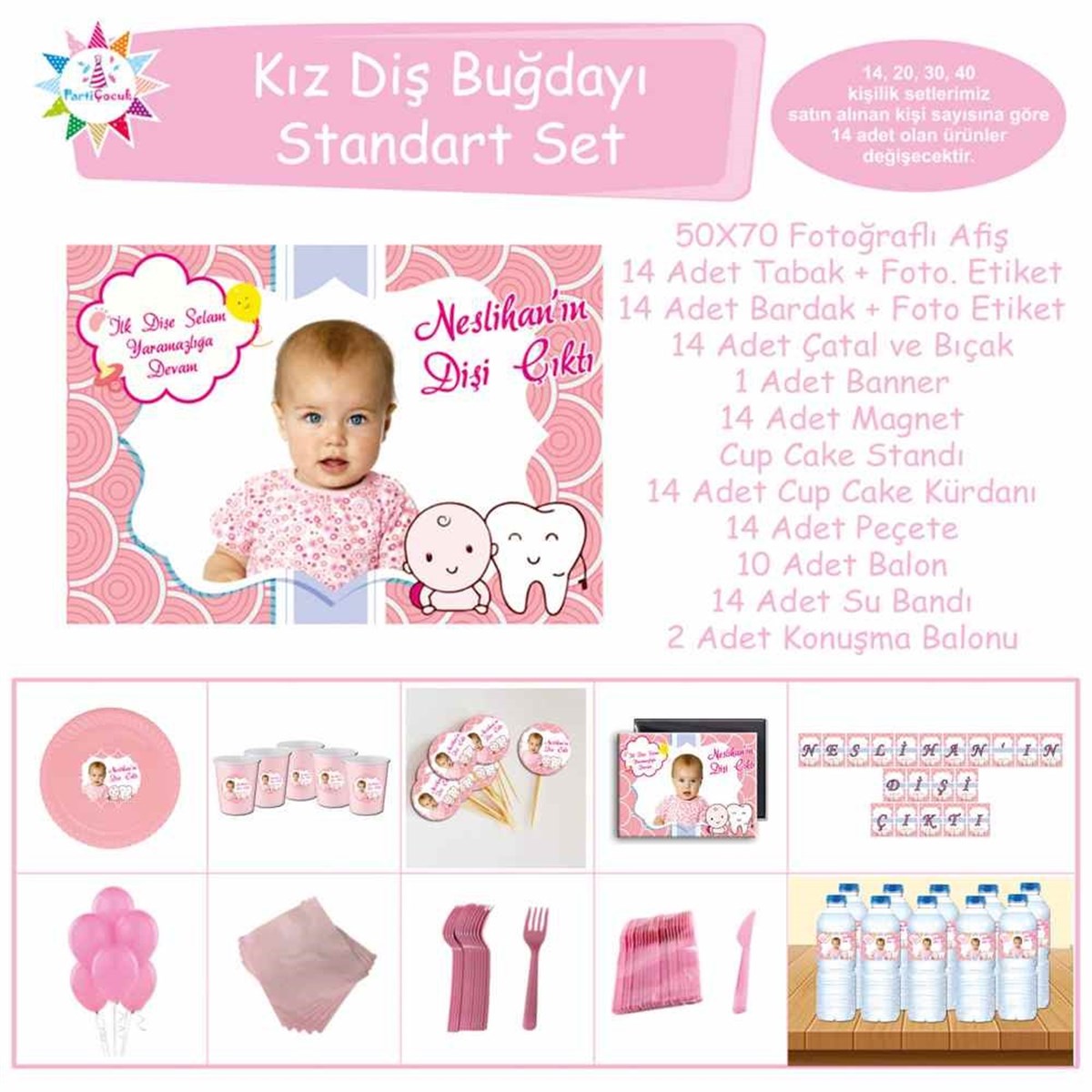 Diş Buğdayı Diş ve çocuk Pembe Parti Standart Set 