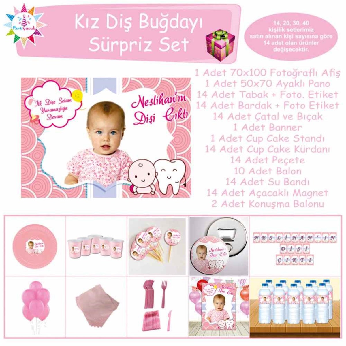 Diş Buğdayı Diş ve çocuk Pembe Parti Sürpriz Set 