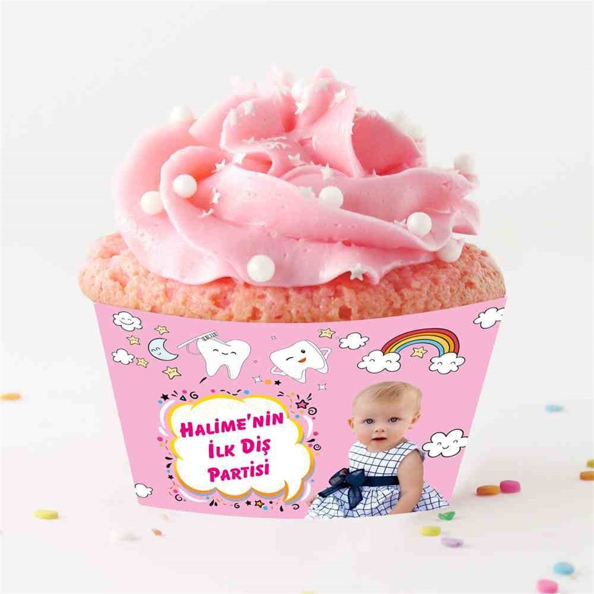 Diş Buğdayı Gökkuşağı ve Dişli Cupcake Sargısı 