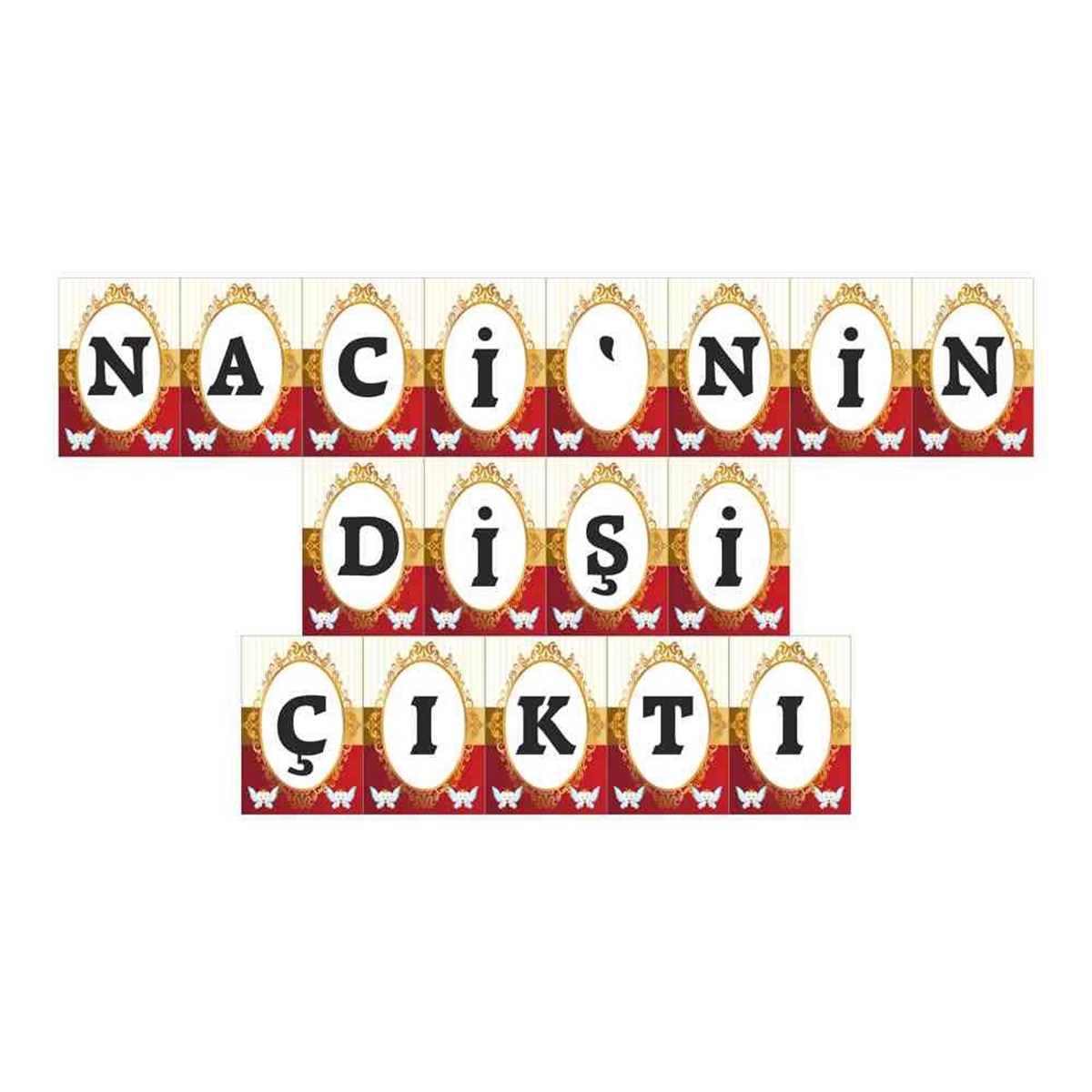 Diş Buğdayı Gold Kırmızı Melek Dişli Parti Süsleri Harf Banner 