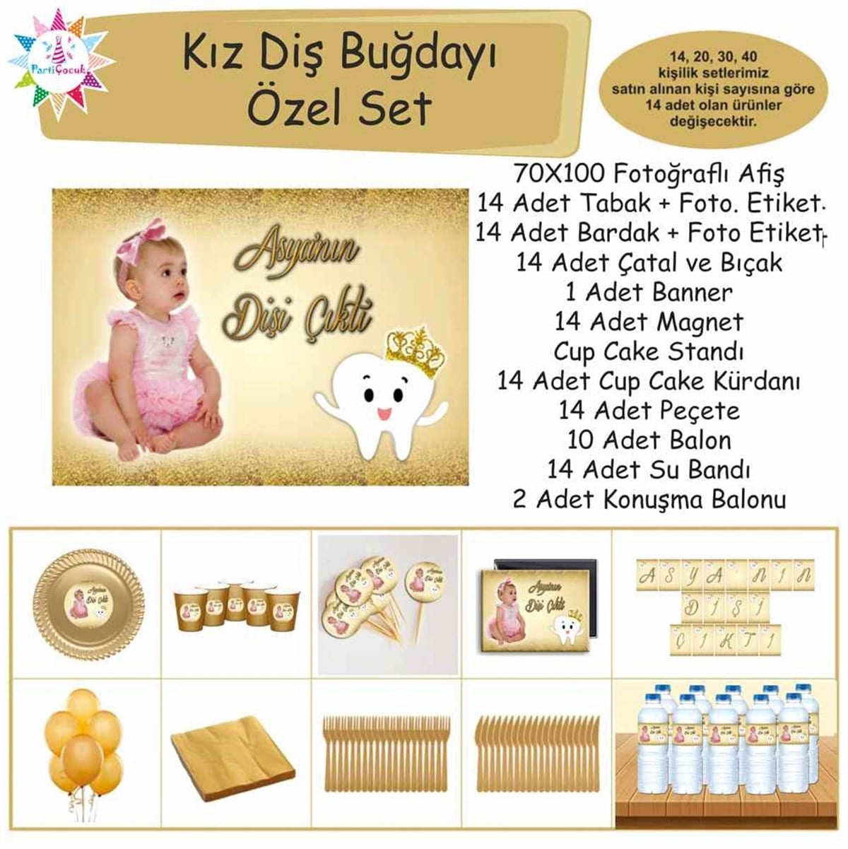 Diş Buğdayı Gold Taçlı Parti Seti Özel Set 