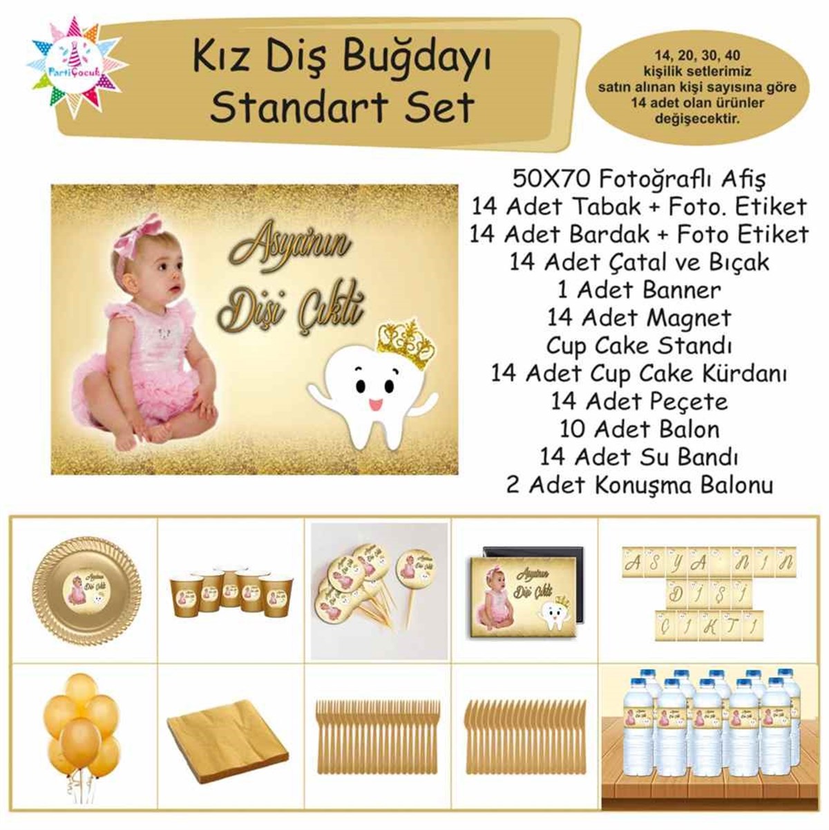 Diş Buğdayı Gold Taçlı Parti Seti Standart Set 