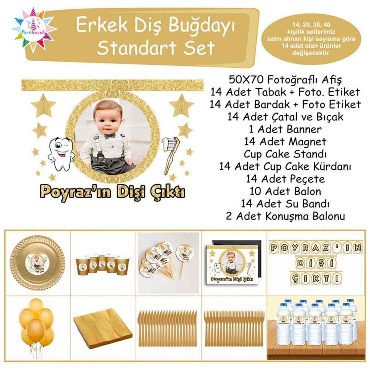 Diş Buğdayı Gold Yıldızlı Diş Parti Seti Standart Set 