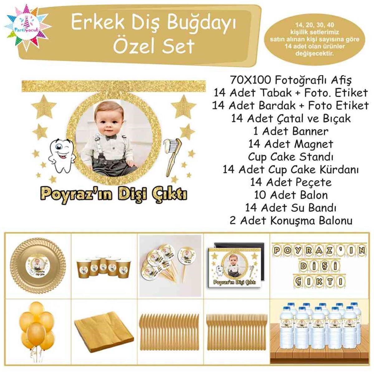 Diş Buğdayı Gold Yıldızlı Diş Parti Seti Özel Set 