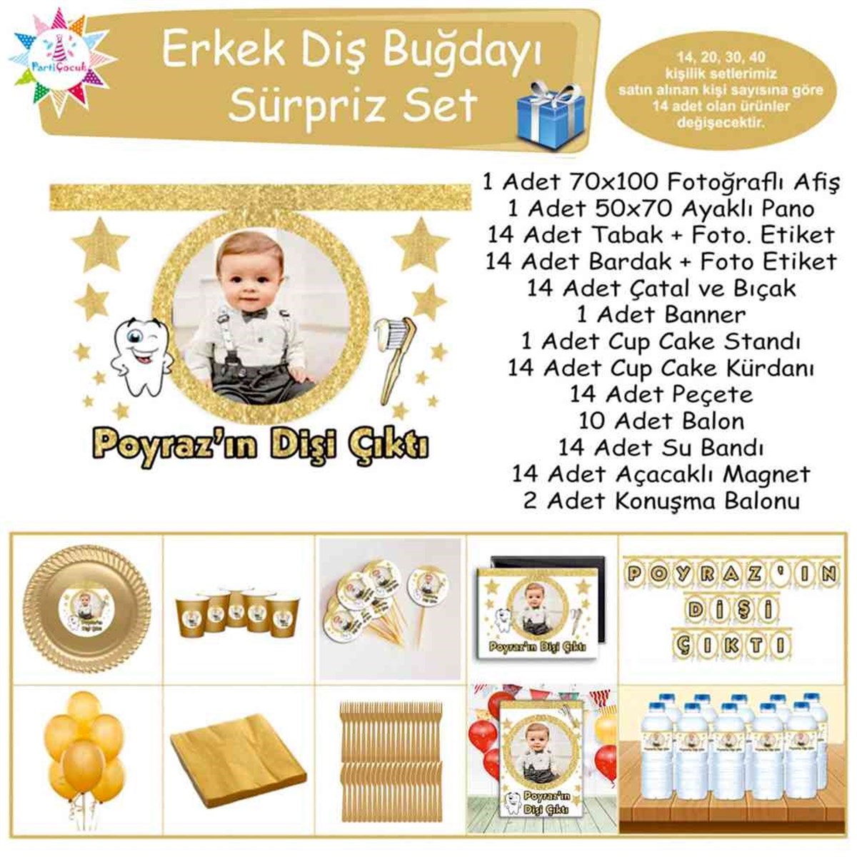 Diş Buğdayı Gold Yıldızlı Diş Parti Seti Süpriz Set 