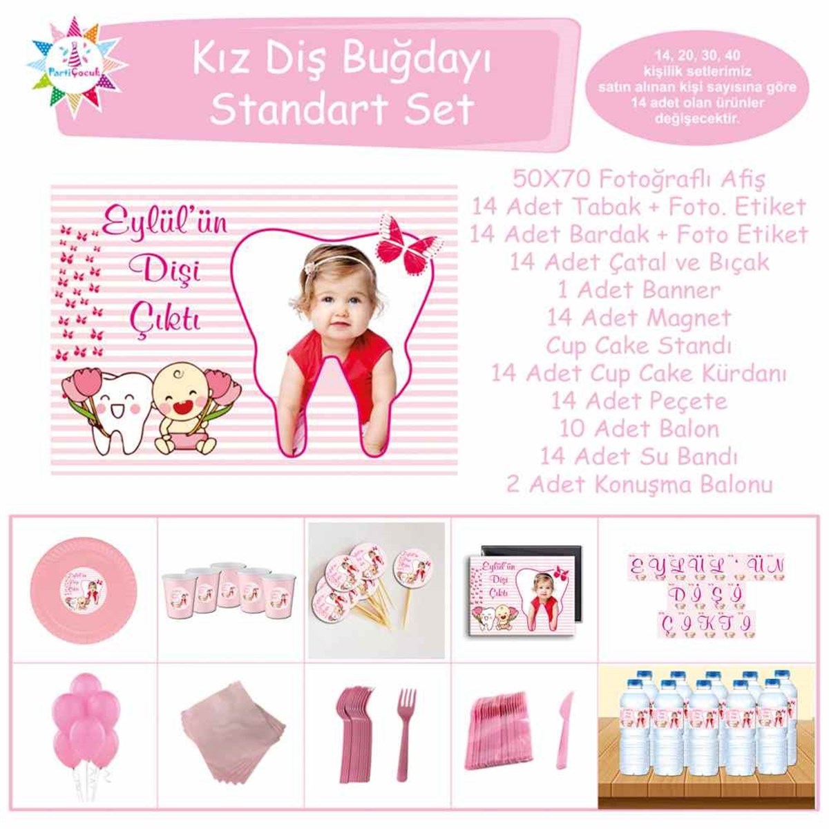 Diş Buğdayı Kırmızı Kelebekli Parti Seti Standart Set 