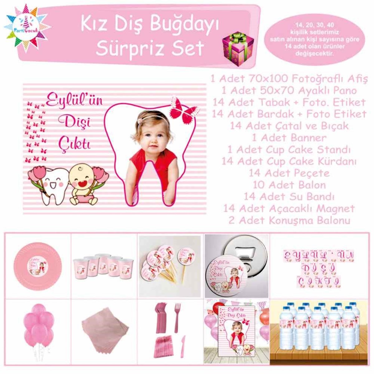 Diş Buğdayı Kırmızı Kelebekli Parti Seti Süpriz Set 