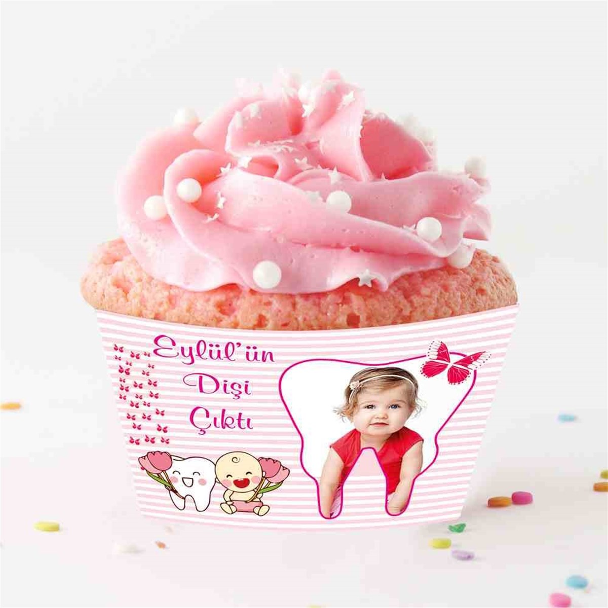 Diş Buğdayı Kırmızı Kelebekli Parti Seti Cupcake Sargısı 