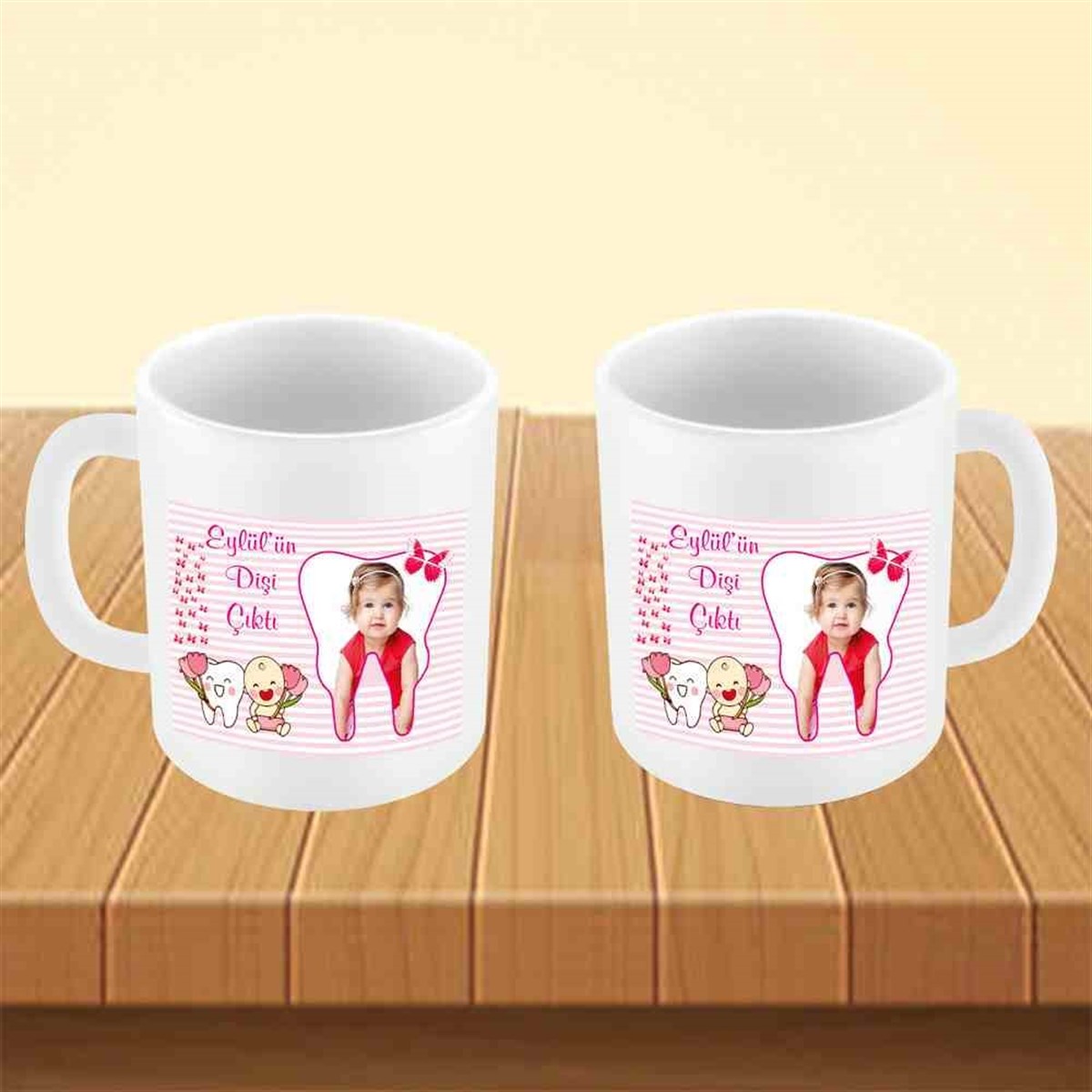 Diş Buğdayı Kırmızı Kelebekli Parti Seti Kupa Bardak Mug 