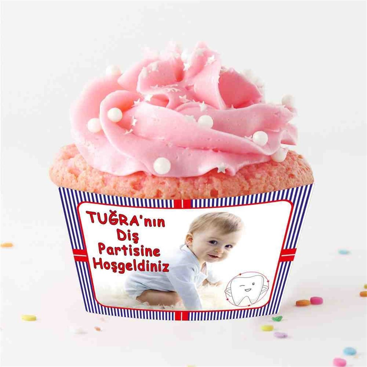 Diş Buğdayı Kırmızı Lacivert Cupcake Sargısı 