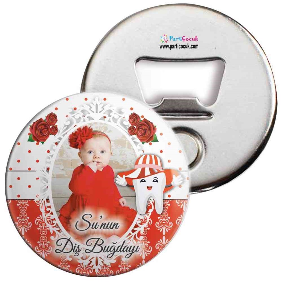 Diş Buğdayı Kırmızı Şapkalı ve Güllü Açacaklı Magnet 