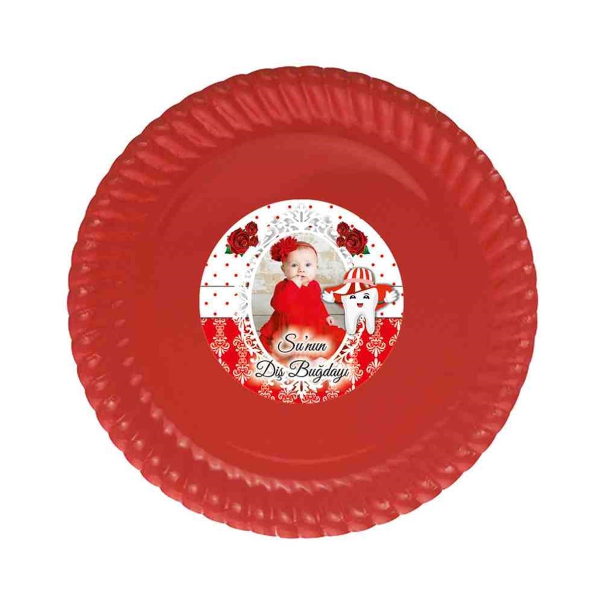 Diş Buğdayı Kırmızı Şapkalı ve Güllü Etiketli Tabak 