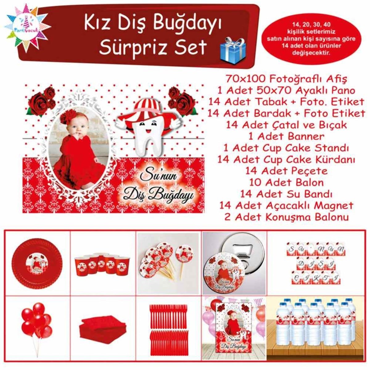 Diş Buğdayı Kırmızı Şapkalı ve Güllü Süpriz Set 
