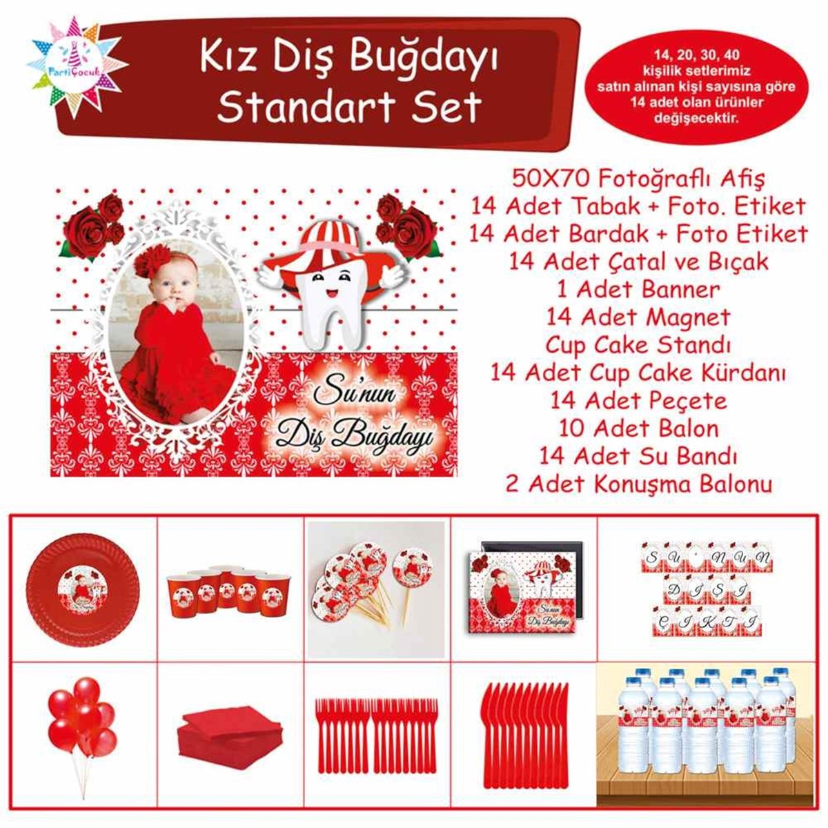 Diş Buğdayı Kırmızı Şapkalı ve Güllü Standart Set 
