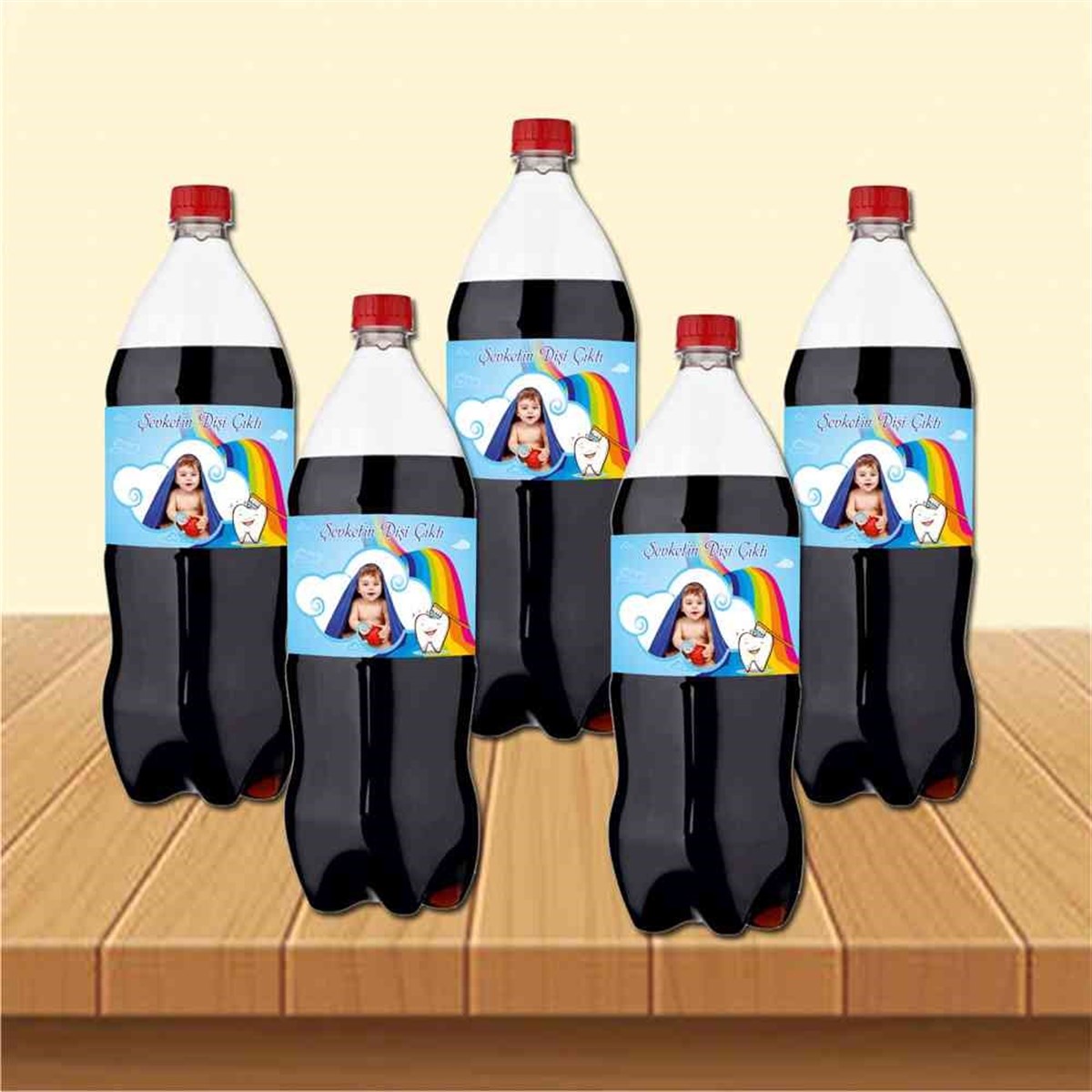 Diş Buğdayı Kırmızı ve Desenli Parti Süsü Cola Şisesi Bandı 
