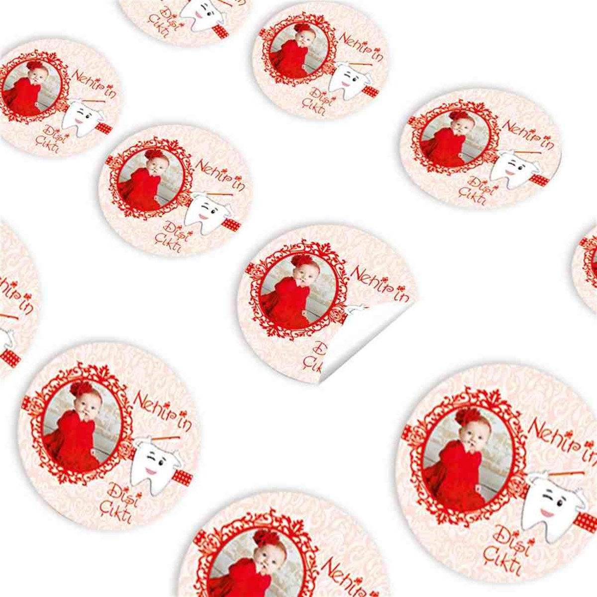 Diş Buğdayı Kırmızı ve Desenli Parti Süsü Sticker 30 Adet 