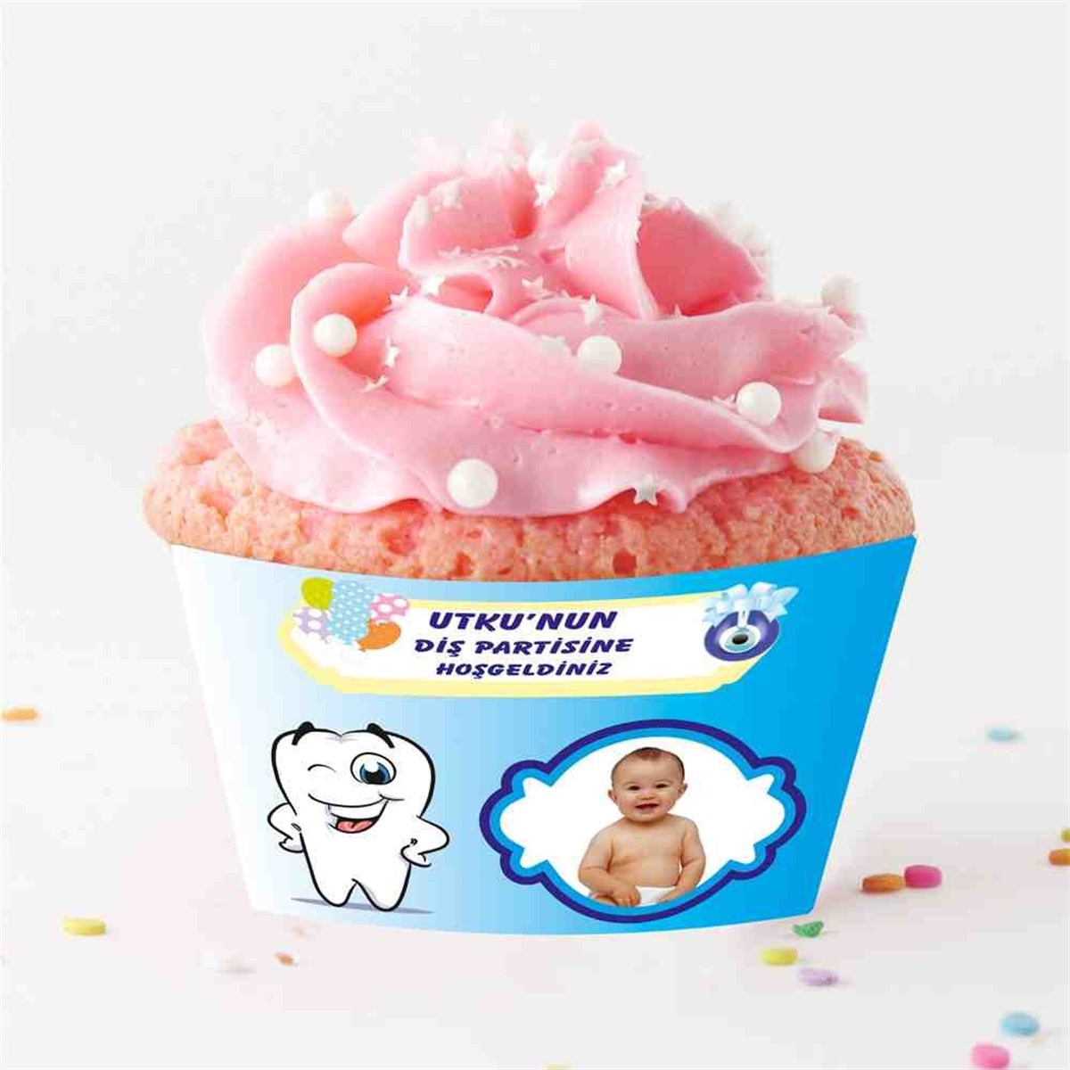 Diş Buğdayı Komik Mavi Cupcake Sargısı 