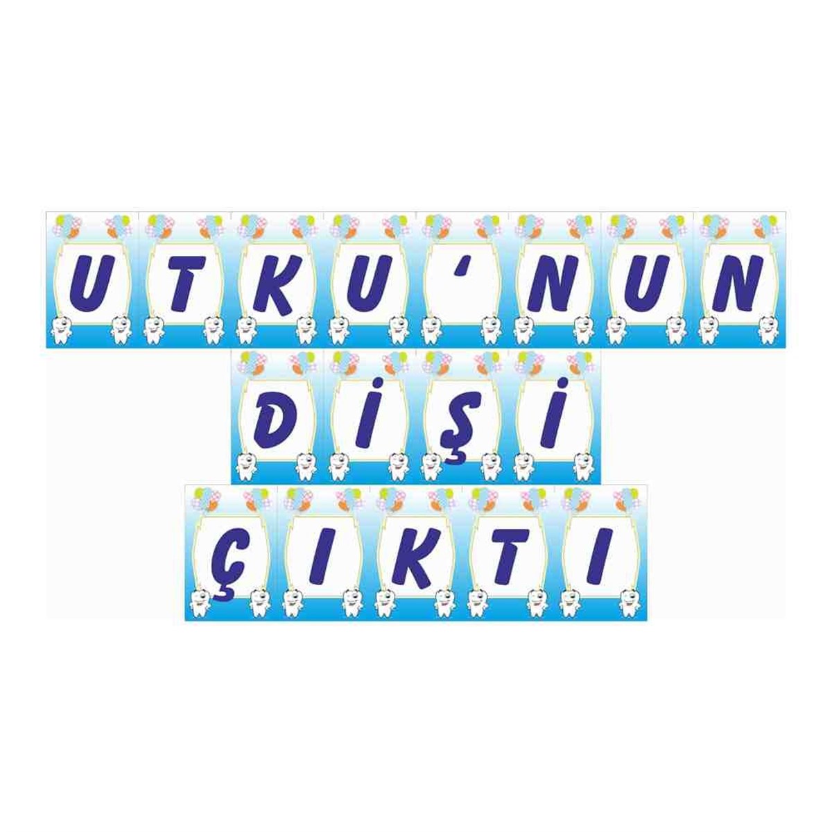 Diş Buğdayı Komik Mavi Parti Seti Harf Banner 