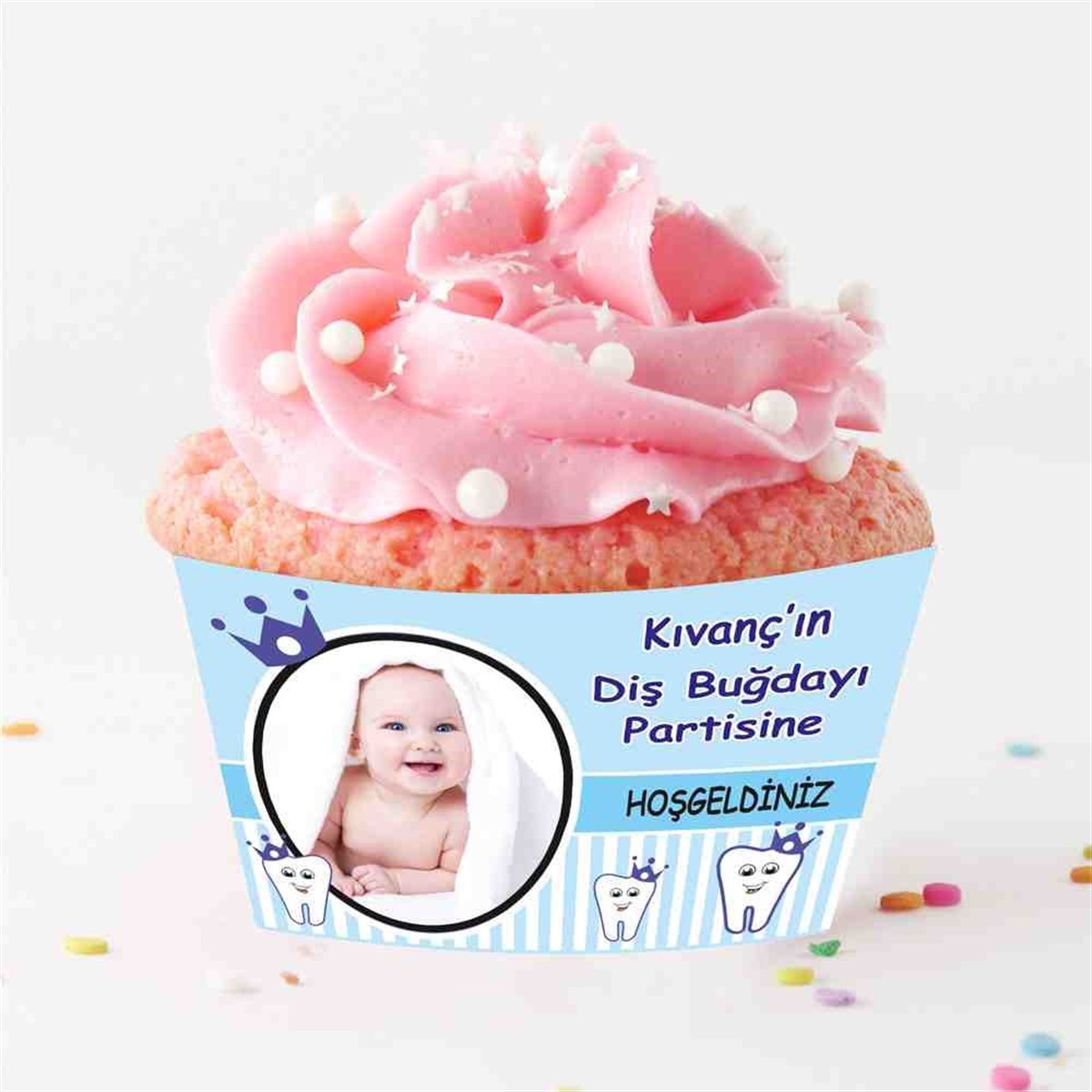 Diş Buğdayı Mavi Taçlı Konsept Cupcake Sargısı 