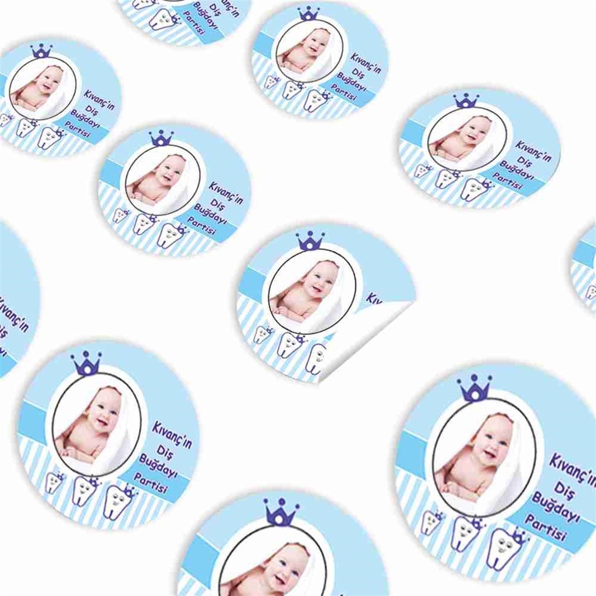 Diş Buğdayı Mavi Taçlı Konsept Sticker 30 Adet 